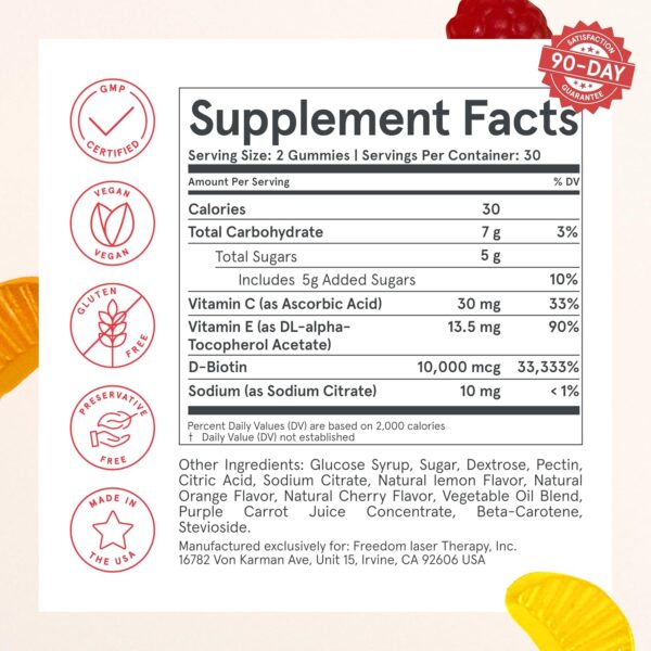 81-Q0nznlOL._AC_SL1500_.jpg iRestore Biotin Gummies 10,000 mcg - 3 Natural Fruit Flavors, Hair Vitamins Multi Supplement for Hair Skin and Nails for Women & Men, 60 Vegan Gummies, 30 Day Supply