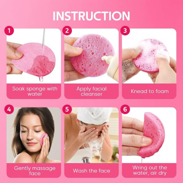81-l41k69DL._SL1500_.jpg GAINWELL 50-Count Compressed Facial Sponge for Daily Facial Cleansing and Exfoliating, 100% Natural Cosmetic Spa Sponges for Makeup Remover, Reusable, Pink