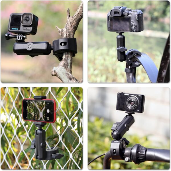 810PSCWRbML._AC_SL1500_.jpg SOONSUN Super Clamp Mount with Dual 360° Ball Heads & Phone Holder, Heavy-Duty Camera Clamp Mount for GoPro Hero 13 12 11 10 9, Insta360, DJI Osmo, DSLR, Smartphones & Action Camera