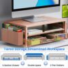 gianotter Desk Computer Monitor Stand with Drawer and 2 Pen Holders, Desk Organizer for Women, Home Office Essentials (Rose Gold)