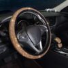 ToBeQueen Gold Steering Wheel Cover Set 15 inch,7 Pack Crystal Rhinestone Diamond Bling Gold Car Accessories,Seat Belt Cover,Gold Gear Shift Push Start Button Cover, Cup Coasters,Champagne