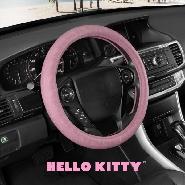 813ZKBIG6fL._AC_SL1500_.jpg Carbella Hello Kitty Steering Wheel Cover, Universal Size 14.5-15.5, Pink, Faux Leather, Cute Pink Steering Wheel Cover for Women, Hello Kitty Car Accessories