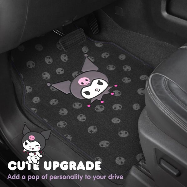 Kuromi Carpet Car Floor Mats - Universal Fit for Cars, SUVs & Trucks - Black with Kuromi Print & Purple, Pink Accents - Front & Rear Set, 4 Piece