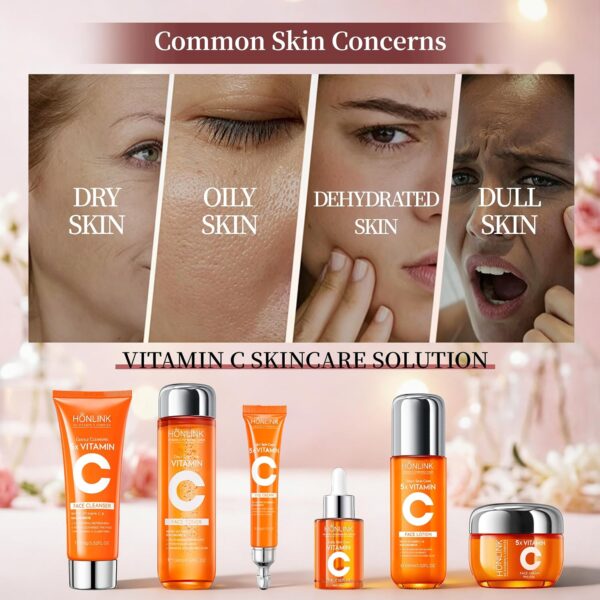 814TvfPe7xL._SL1500_.jpg 6-Piece Hydrating Vitamin C Skincare Set with Niacinamide, Daily Face Care Routine Includes Cleanser, Toner, Serum, Moisturizer, Eye Cream & Body Lotion for Self Care