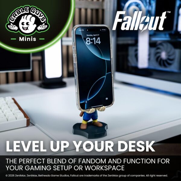 814dj49R93L._AC_SL1500_.jpg Cableguys Minis Fallout Big League Vault Boy Phone Stand & Earbuds Holder - Novelty Phone Stand for Desk and Bedside, In Ear Headphone Holder for Smartphone & Small Devices, Desk Decor Accessories