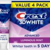 814q0uGYu1L._AC_SL1500_.jpg Crest 3D White Advanced, Teeth Whitening Toothpaste for Adults, 3.7 oz, 4 Pack, Cavity Protection Fluoride Toothpaste, Strengthens Enamel, Travel Size Toiletries