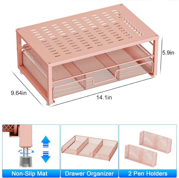 gianotter Desk Computer Monitor Stand with Drawer and 2 Pen Holders, Desk Organizer for Women, Home Office Essentials (Rose Gold)