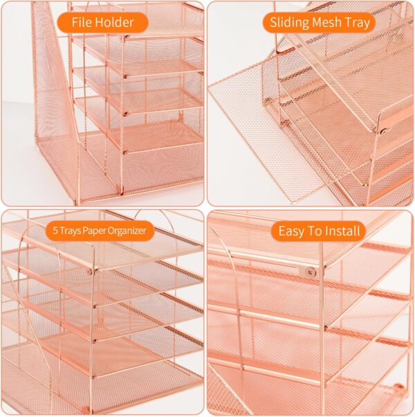 818E6POPmyL._AC_SL1500_.jpg LEKETREE Desk Organizer with 5-Tier Paper Letter Tray and File Holder, Desktop Accessories for Office Supplies & Workspace (Rose Gold)