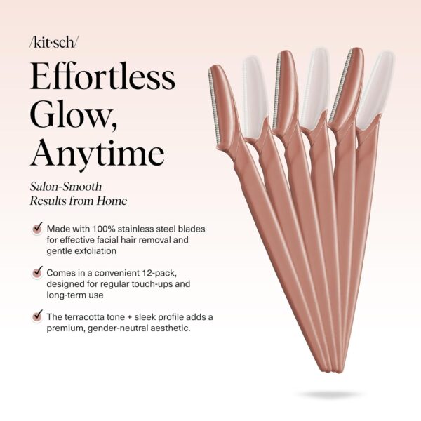 8191R80G9OL._SL1500_.jpg Kitsch Dermaplane Razor for Women Face – Face Razors for Women & Men, Eye Brow Razors & Face Shaver – Exfoliating Facial Razor & Dermaplaner as Skin Care Tool for Smoother Skin - Terracotta, 6 pcs