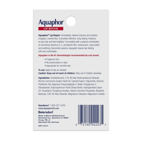 819Hpc5mpML._SL1500_.jpg Aquaphor Lip Repair Ointment, Moisturizing Lip Balm Pack, Relieves Dryness, 0.35 Tube, Pack of 2