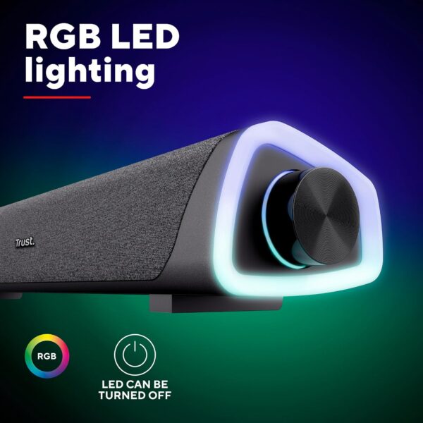 81APgSLWkmL._AC_SL1500_.jpg Trust Liro Soundbar PC Speaker 12W, Compact Stereo Sound Bar with RGB LED Lights, 3.5mm AUX Cable Connection, USB Powered PC Speakers for Computer Laptop Desktop Tablet Smartphone TV, Black