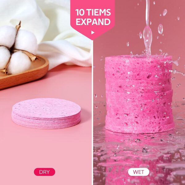 81CMMy5nYUL._SL1500_.jpg GAINWELL 50-Count Compressed Facial Sponge for Daily Facial Cleansing and Exfoliating, 100% Natural Cosmetic Spa Sponges for Makeup Remover, Reusable, Pink
