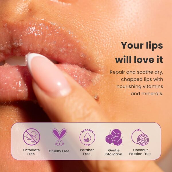 81DN-zwSX7L._SL1500_.jpg Dermasuri - Lip Exfoliator Scrub & Moisturizer - Sugar Scrubs, Overnight Hydration & Softening - Brighten & Soften Dark Lips For Men & Women -Soothing Dryness -Coconut Passion Fruit Flavor - 20g/0.7oz
