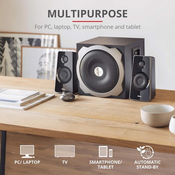 Trust Tytan 2.1 PC Speakers with Subwoofer, 120W (60W RMS), UK Plug, Sound System with Wired Volume Control, Jack 3.5 mm, Computer Speakers for PC, Laptop, TV, Tablet and Smartphone - Black