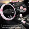 JINGSEN11 11-Piece Fluffy Car Accessories Set - Plush Steering Wheel Covers, Soft Fleece Handbrake & Shift Covers, Non-Slip Car Trim Decorations (Pink)