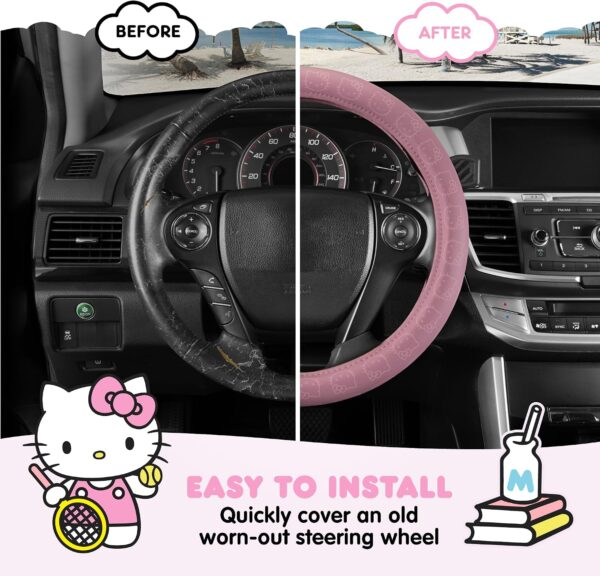 81GaSZi9K8L._AC_SL1500_.jpg Carbella Hello Kitty Steering Wheel Cover, Universal Size 14.5-15.5, Pink, Faux Leather, Cute Pink Steering Wheel Cover for Women, Hello Kitty Car Accessories