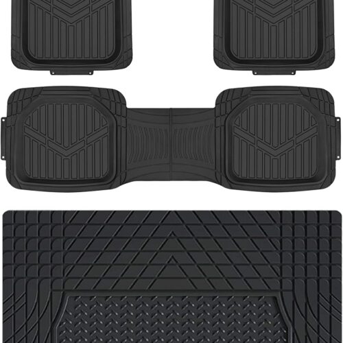 81I3eqBM7yL._AC_SL1500_.jpg Amazon Basics Deep Dish Universal Heavy Duty PVC Floor Mats Set 4 piece with Cargo Liner, All-Weather Protection waterproof Trim To Fit for Cars, Automotive, SUVs, Sedan, Trucks, Black