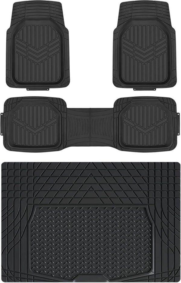 81I3eqBM7yL._AC_SL1500_.jpg Amazon Basics Deep Dish Universal Heavy Duty PVC Floor Mats Set 4 piece with Cargo Liner, All-Weather Protection waterproof Trim To Fit for Cars, Automotive, SUVs, Sedan, Trucks, Black