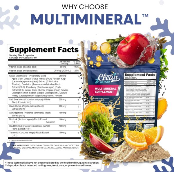 81JFr5tGSCL._AC_SL1500_.jpg Clean Nutraceuticals Sea Moss Black Seed Oil Ashwagandha Turmeric Bladderwrack Burdock & Vitamin C Vitamin D3 with Elderberry Manuka Dandelion (120 Count (Pack of 1))