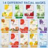 KONEUK 14 Pack Sheet Face Masks Skincare, Hydrating Face Masks Suitable for Dry Skin, Bulk Facial Mask Set for Women Skin Care, Face Mask Gifts Set for Face Spa