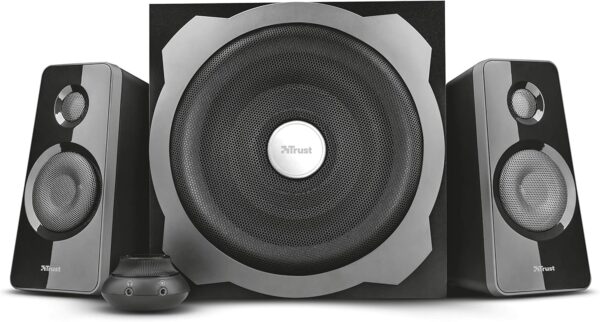 Trust Tytan 2.1 PC Speakers with Subwoofer, 120W (60W RMS), UK Plug, Sound System with Wired Volume Control, Jack 3.5 mm, Computer Speakers for PC, Laptop, TV, Tablet and Smartphone - Black