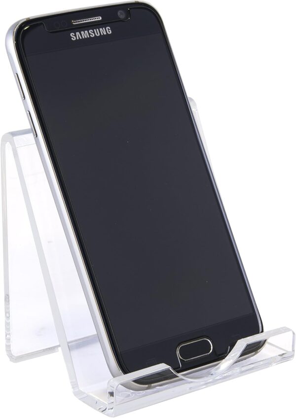 81LePEWWnkL._AC_SL1500_.jpg Osco Clear Acrylic Smartphone Dock Stand, Elegant Desk & Bedside Holder with Glass-Look Finish, Universal Mobile Compatibility, Non-Slip Feet, Compact 9×8.5×7.2 cm