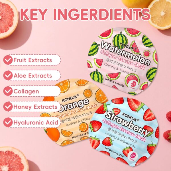 KONEUK 6 Pack Colorful Fruit Face Masks Skincare, Sheet Hydrating Face Mask, Collagen Facial Mask for Skin Care, Spa Birthday Party Supplies, Bulk Teacher Gifts, Graduation Gifts and Party Favors