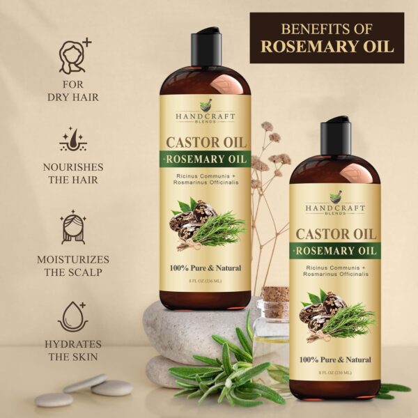 81NfUhuJtVL._SL1500_.jpg Handcraft Blends Castor Oil with Rosemary Oil 8 Fl Oz | 100% Pure and Natural | Premium Grade Carrier Oil | Hair, Eyelashes and Eyebrows | Hair and Body