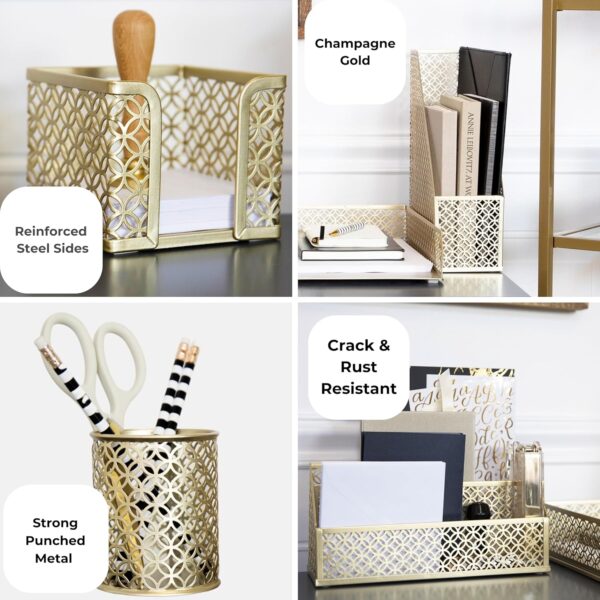 81NtptT0VYL._AC_SL1500_.jpg BLU MONACO 6 Piece Cute Gold Desk Organizer Set - Desk Organizers and Accessories for Women - Cute Office Gold Desk Accessories - Desktop Organization
