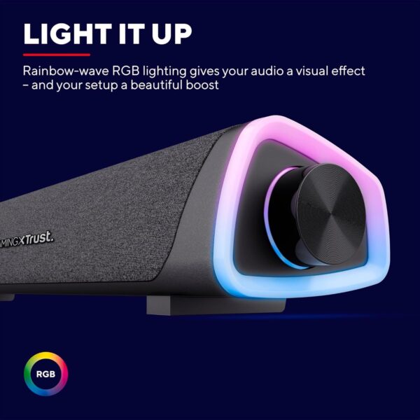 81OHshDBDcL._AC_SL1500_.jpg Trust Gaming GXT 620 Axon RGB Illuminated Soundbar 12W, USB Powered, 3.5mm AUX, PC Speaker for Computer, Laptop, Smartphone, Tablet, TV - Black