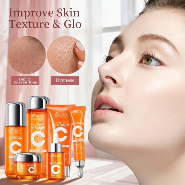 81ORMalaSeL._SL1500_.jpg 6-Piece Hydrating Vitamin C Skincare Set with Niacinamide, Daily Face Care Routine Includes Cleanser, Toner, Serum, Moisturizer, Eye Cream & Body Lotion for Self Care
