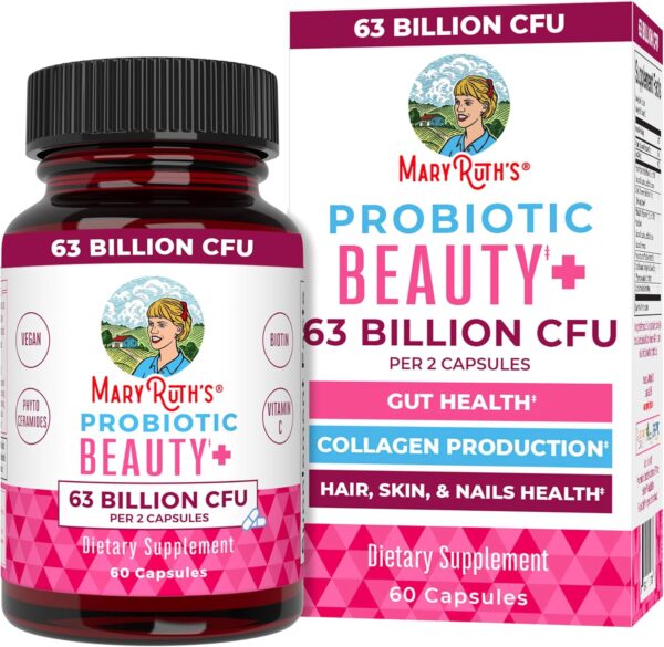 81Onpq0Q9fL._AC_SL1500_.jpg MARYRUTH'S Probiotic Beauty Capsules + Red Orange Complex & Ceramosides | Vegan Collagen Support | Anti Aging | Gut Health | Hair Skin and Nails Vitamins | Skin Care | Biotin | Non-GMO | 60 Count