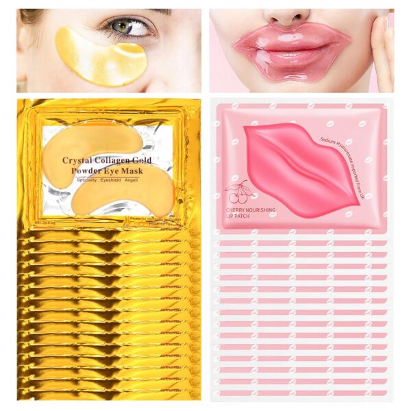 30PCS Lip Mask & Under Eye Patches Skincare Set,Moisturizing Gold Under Eye Masks,Pink Lip Masks Skin Care Set for Lip & Eye Skin