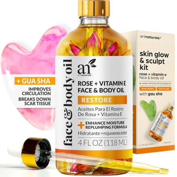81RvvDVadNL._SL1500_.jpg ArtNaturals Face & Body Vitamin E Bio Oil 4.0oz + Gua Sha Facial Tools Set - Organic Moisturizer Skincare for Scars, Stretch Mark, Cellulite & Nails - Great Massage oil for Massaging Joint & Muscle