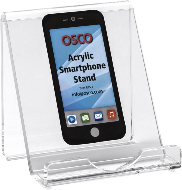 81SgtQC1MIL._AC_SL1500_.jpg Osco Clear Acrylic Smartphone Dock Stand, Elegant Desk & Bedside Holder with Glass-Look Finish, Universal Mobile Compatibility, Non-Slip Feet, Compact 9×8.5×7.2 cm