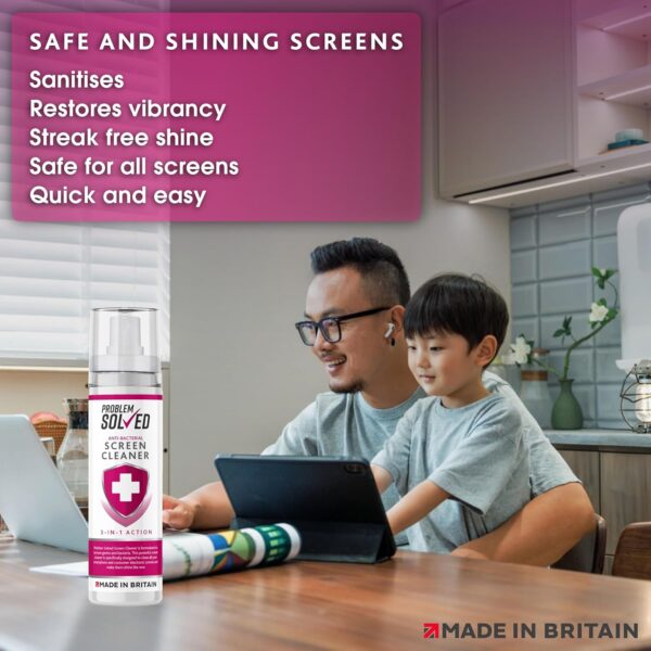 81St5Hdr9jL._AC_SL1500_.jpg Problem Solved - Screen Cleaner Anti Bacterial Spray for Monitor TV Tablet Laptop Smartphone - 100ml