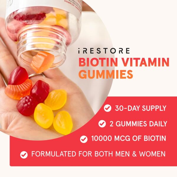 81TARIeHotL._AC_SL1500_.jpg iRestore Biotin Gummies 10,000 mcg - 3 Natural Fruit Flavors, Hair Vitamins Multi Supplement for Hair Skin and Nails for Women & Men, 60 Vegan Gummies, 30 Day Supply