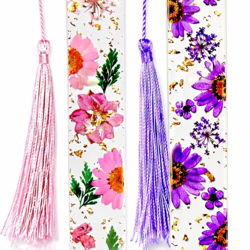 81TR2-emGaL._AC_SL1500_.jpg Pressed Flower Bookmarks (2 Pack) Clear Dried Floral Resin with Tassels Handmade Gift for Women, Students, Bookworms, Book Lovers, Accessories to Increase Reading Interest