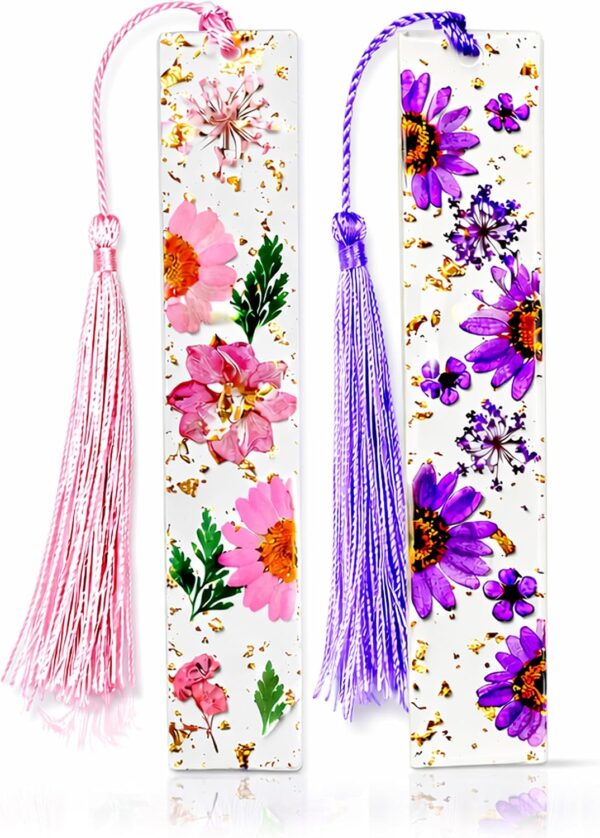 81TR2-emGaL._AC_SL1500_.jpg Pressed Flower Bookmarks (2 Pack) Clear Dried Floral Resin with Tassels Handmade Gift for Women, Students, Bookworms, Book Lovers, Accessories to Increase Reading Interest