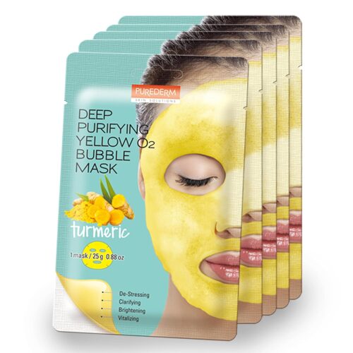 Purederm Turmeric Bubble Face Mask, Deep Cleansing for Anti-Aging and Revitalizing, Korean Skincare for Dull and Tired Skin (5 Pack)