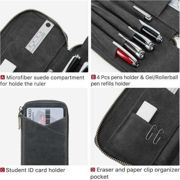 81VxvfjLewL._AC_SL1500_.jpg CONTACTS Genuine Leather Pen Case Handmade Vintage Pen Holder Zip Pouch for Men/Women Travel Elegant Office Desk Accessories Pencil Organizer Box Grey