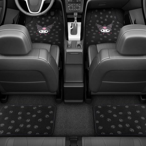 Kuromi Carpet Car Floor Mats - Universal Fit for Cars, SUVs & Trucks - Black with Kuromi Print & Purple, Pink Accents - Front & Rear Set, 4 Piece