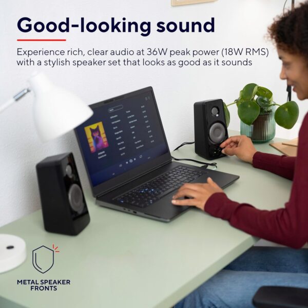 Trust Tytan 2.0 PC Speaker Set, USB Powered Sound System, Plug and Play Speakers, Bass Control, 36 W Peak Power, Wired Speakers for PC, Computer, Laptop, Tablet, Mac, Phone, Smartphone, TV - Black