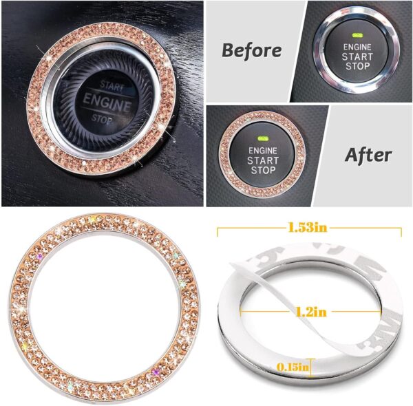 ToBeQueen Gold Steering Wheel Cover Set 15 inch,7 Pack Crystal Rhinestone Diamond Bling Gold Car Accessories,Seat Belt Cover,Gold Gear Shift Push Start Button Cover, Cup Coasters,Champagne