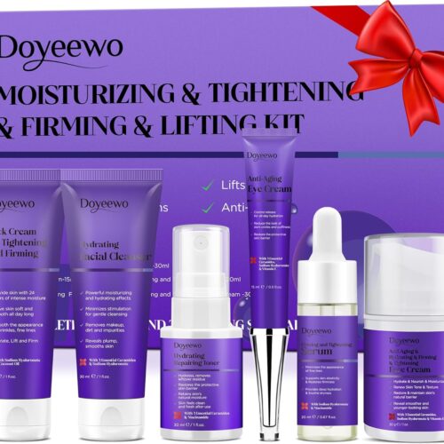 Skin Care Set,6Pcs Professional Womens Teens Tighten Lift Firm Skincare,Hydrate Anti-Aging Facial Routine Kit Travel Gift Set,Birthday Christmas Secret Santa Gifts for Women Teenage Girl Wife Mom | Professional