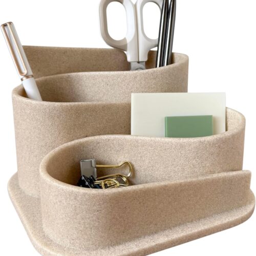 81ZrEJAeGeL._AC_SL1500_.jpg OAKOA Aesthetic Desk Organizer - Aesthetic Office Desk Accessories - Boho Pen Holder - Neutral Beige Desk Accessories - Home Office Essentials for Women - Cute Pencil Holder