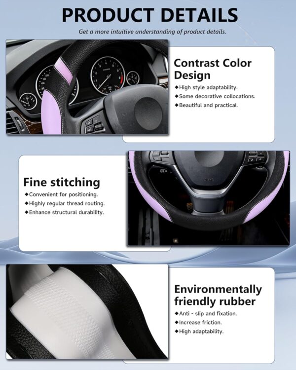 Universal Leather Steering Wheel Cover for Women Steering Wheel Cover for Car 15 inch (Lilac Color)