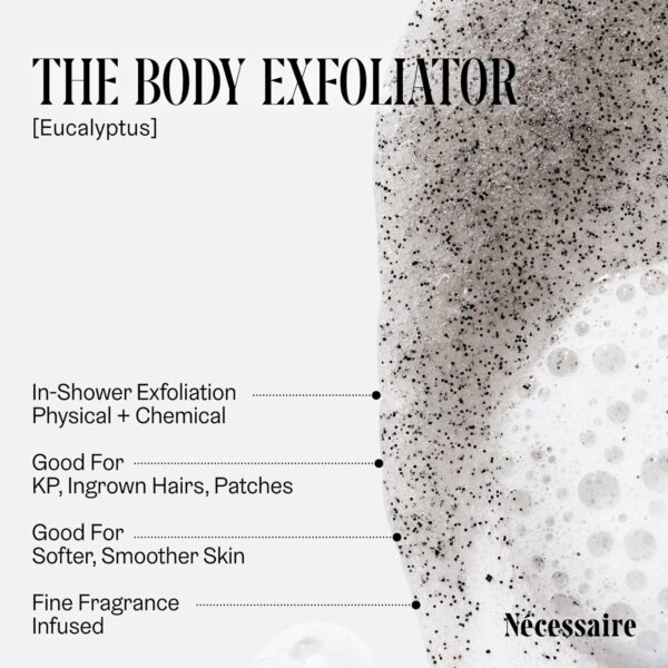 Nécessaire The Body Exfoliator. Eucalyptus. AHA/BHA/PHA. Resurface Skin. Smooth KP and Rough Patches. Hypoallergenic. Dermatologist-Tested. 180 ml / 6.1 fl oz
