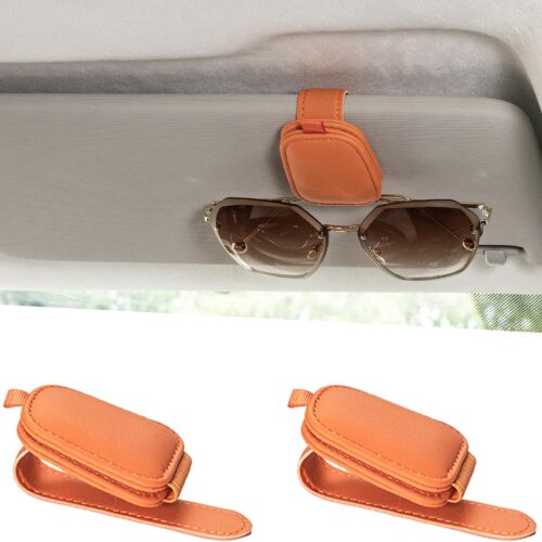 81cPsxefX0L._AC_SL1500_.jpg Yuoyar Sunglass Holder for Car, Magnetic Leather Sunglasses Holder and Ticket Card Clip, Car Visor Accessories, 2 Packs (Orange)