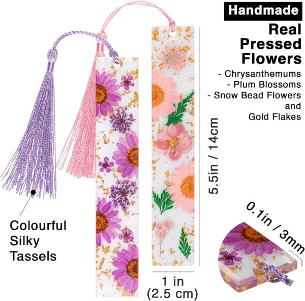 81ci1wyeb8L._AC_SL1500_.jpg Pressed Flower Bookmarks (2 Pack) Clear Dried Floral Resin with Tassels Handmade Gift for Women, Students, Bookworms, Book Lovers, Accessories to Increase Reading Interest